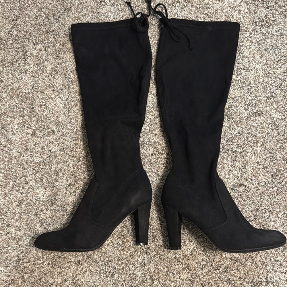Unisa Black Over the Knee Boots with Chunky Heel